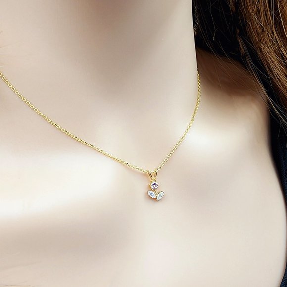 10K Yellow Gold CZ Flower Pendant - Picture 3 of 9